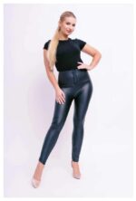 Fűzős derekú bőr legging