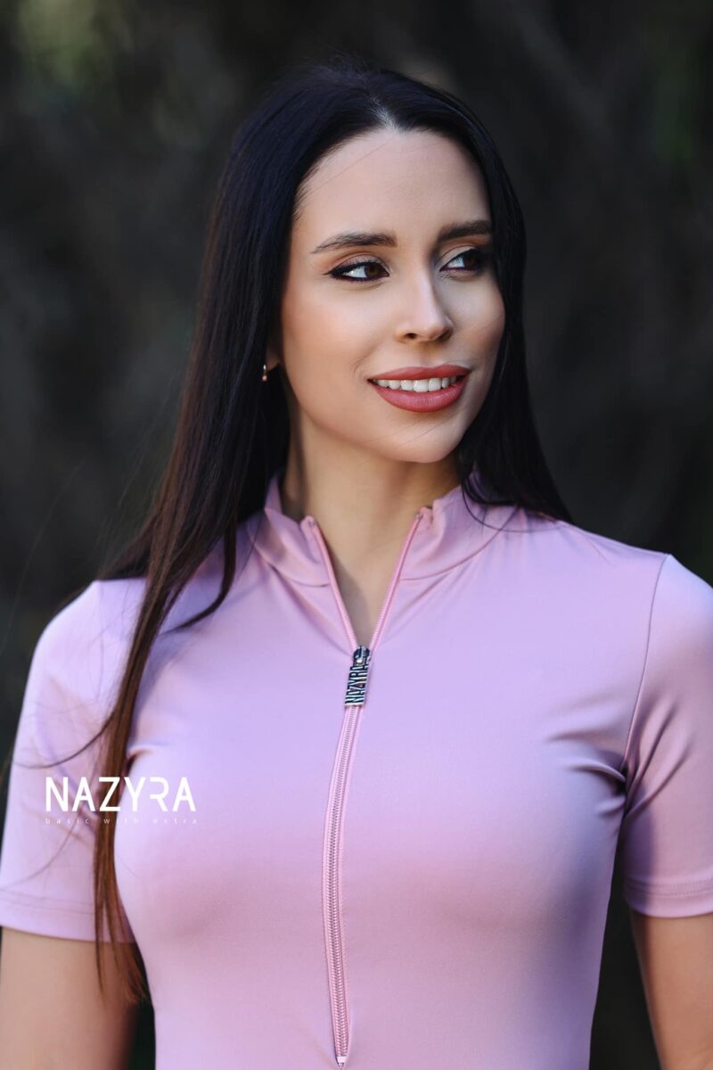 estrella nazyra body púder rózsaszín rövidujjú body cipzáros pattentos