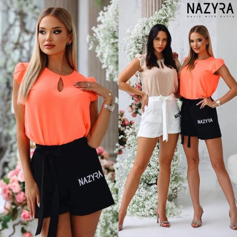 krepp anyagú nyári blúz rövid ujjú felső neon narancssárga pink lenge