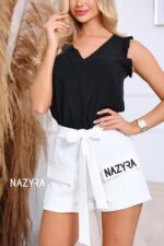 nazyra rövidnadrág hideg selyem 3 d írás fehér fekete megkötős kényelmes