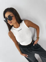 olavoga lombi top fekete feher xs s ujjatlan letisztult rovid fazon