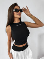 olavoga lombi top fekete feher xs s ujjatlan letisztult rovid fazon